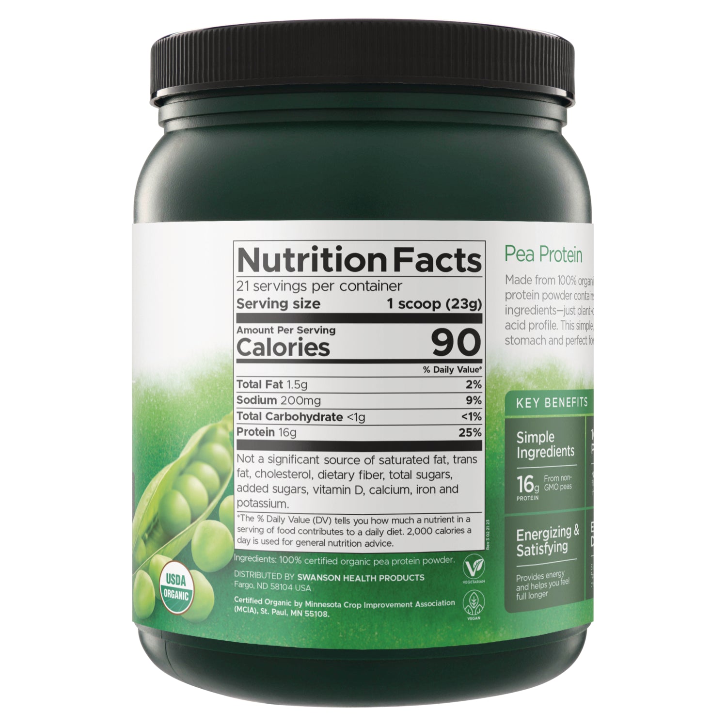 SWF197 | Pea Protein back label with Nutrition Facts panel and Key Benefits