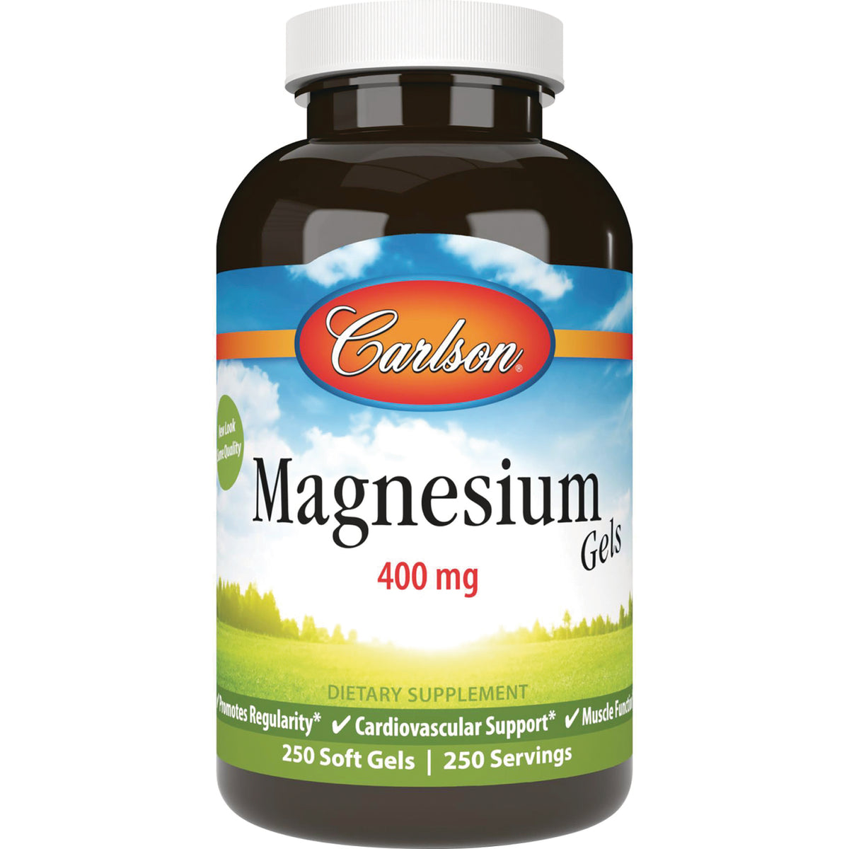 CSN053 | Carlson Magnesium 400 mg dietary supplement bottle, front label showing 250 soft gels