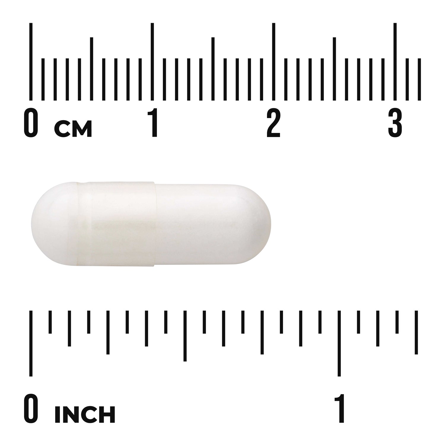 SW1544 | White capsule shown next to centimeter and inch rulers
