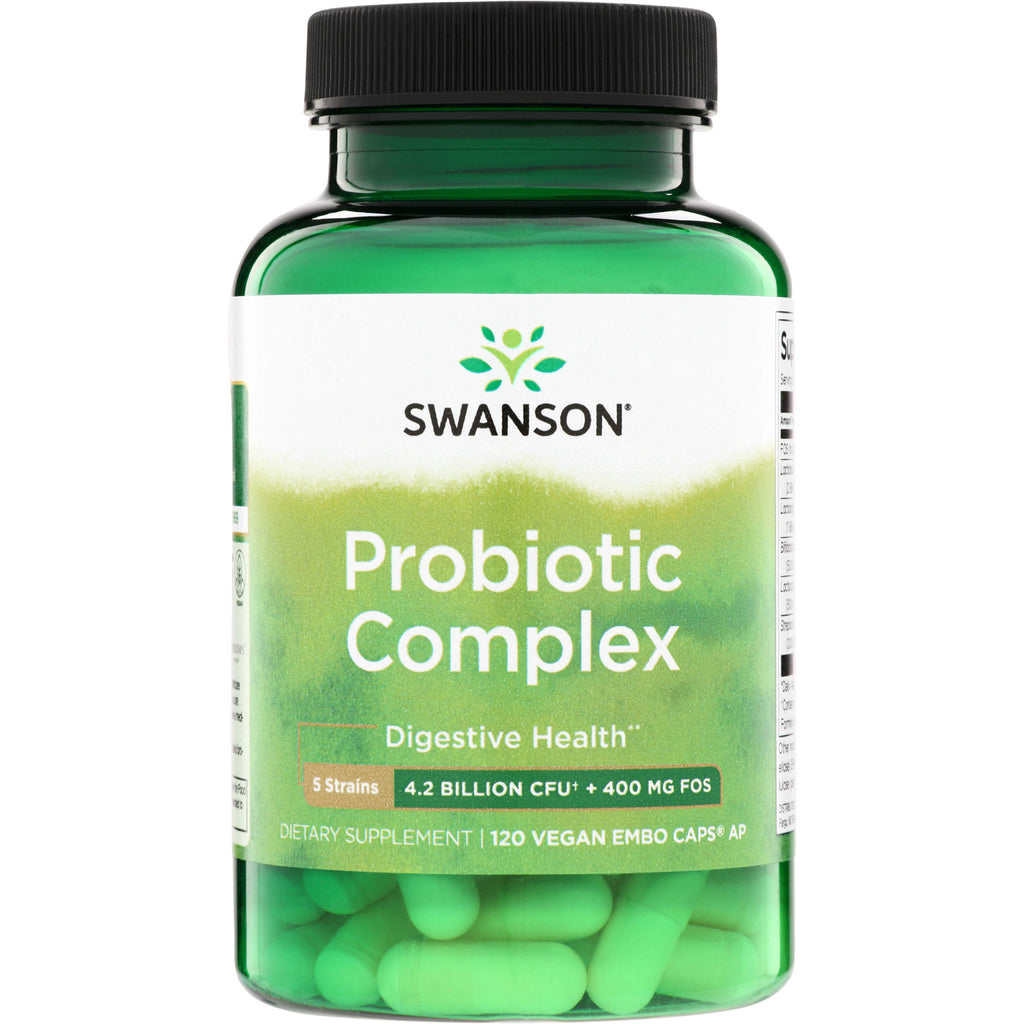 SWU079 | Swanson Probiotic Complex, Digestive Health; 5 strains, 4.2B CFU + 400 mg FOS, 120 vegan capsules - Thumbnail