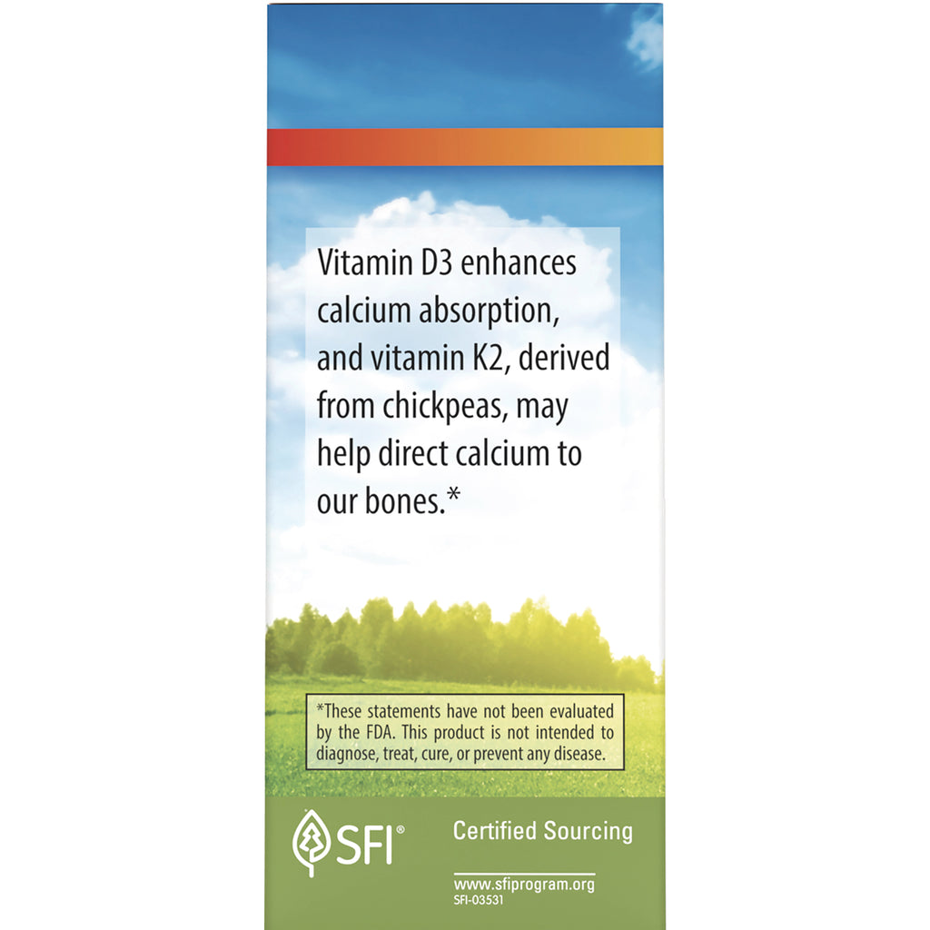 CSN264 | product infographic reading Vitamin D3 enhances calcium absorption and vitamin K2 from chickpeas may help direct calcium to bones, SFI certified - Thumbnail