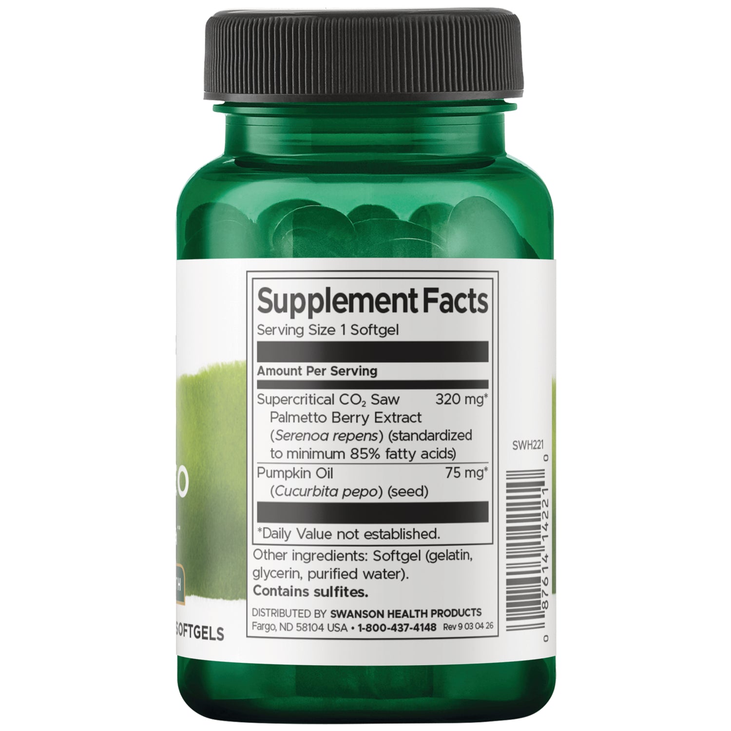 SWH221 | Back label with supplement facts and serving information