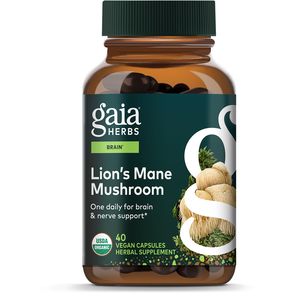 GH148 | Gaia Herbs Lion's Mane Mushroom supplement box, brain & nerve support, 40 vegan capsules - Thumbnail