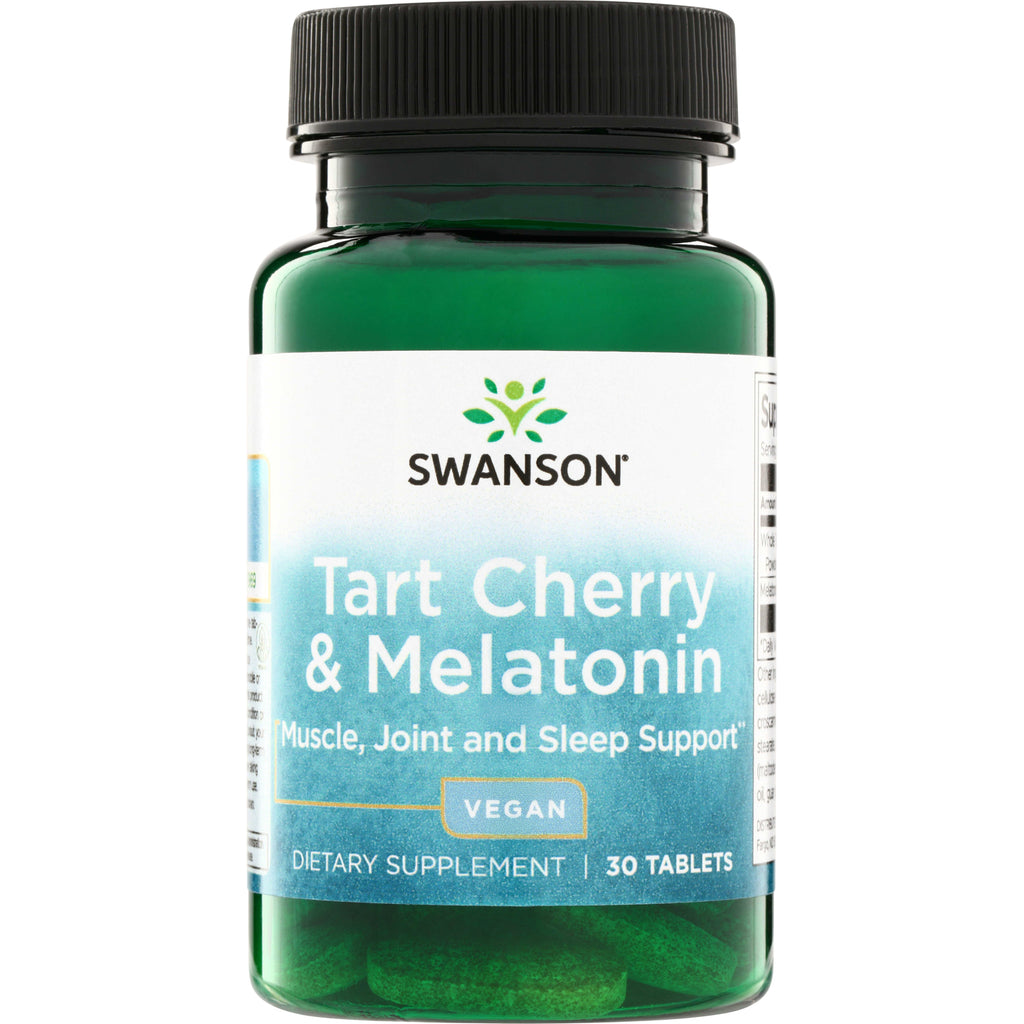 SWU980 | Swanson Tart Cherry & Melatonin, Muscle, Joint and Sleep Support, vegan dietary supplement, 30 tablets - Thumbnail