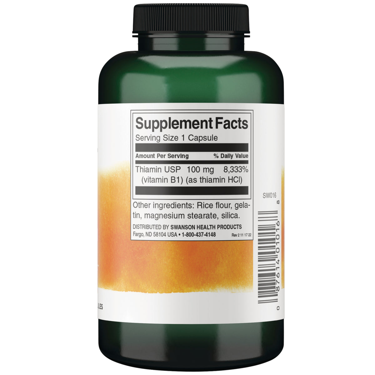 SW016 | Back label with Supplement Facts