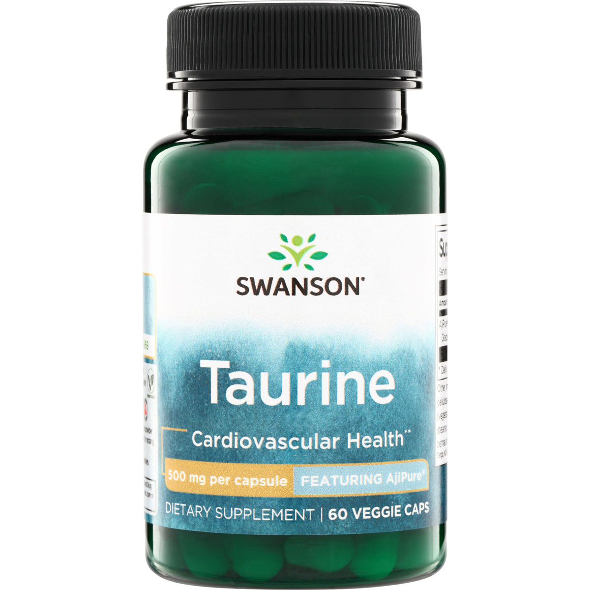 SWU456 | Swanson Taurine, 500 mg per capsule, Cardiovascular Health, featuring AjiPure, 60 veggie caps