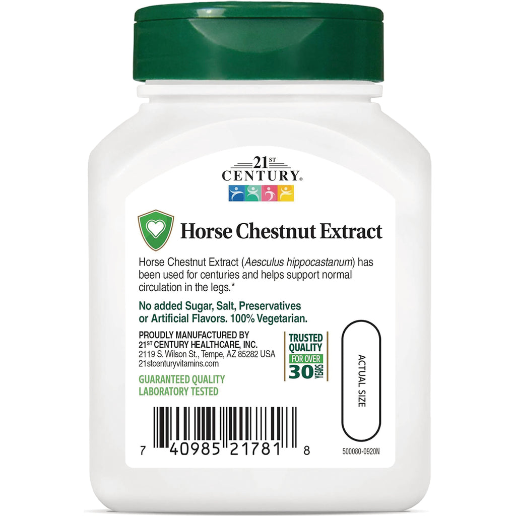 CNT092 | Bottle front label for Horse Chestnut Extract supplement with green cap and barcode - Thumbnail