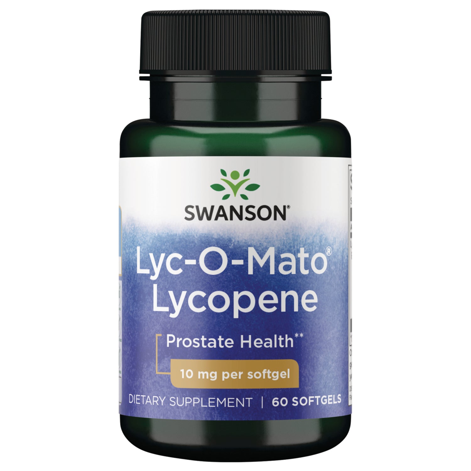 SWU1022 | Swanson Lyc-O-Mato Lycopene supplement bottle, Prostate Health, 10 mg per softgel, 60 softgels