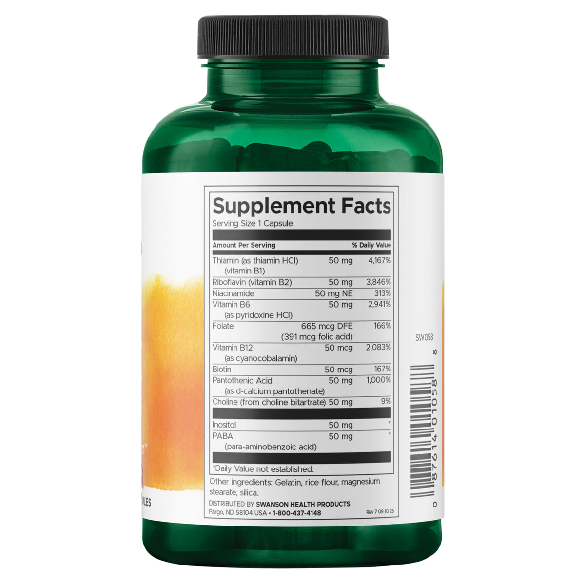 SW058 | Back label with supplement facts and serving information