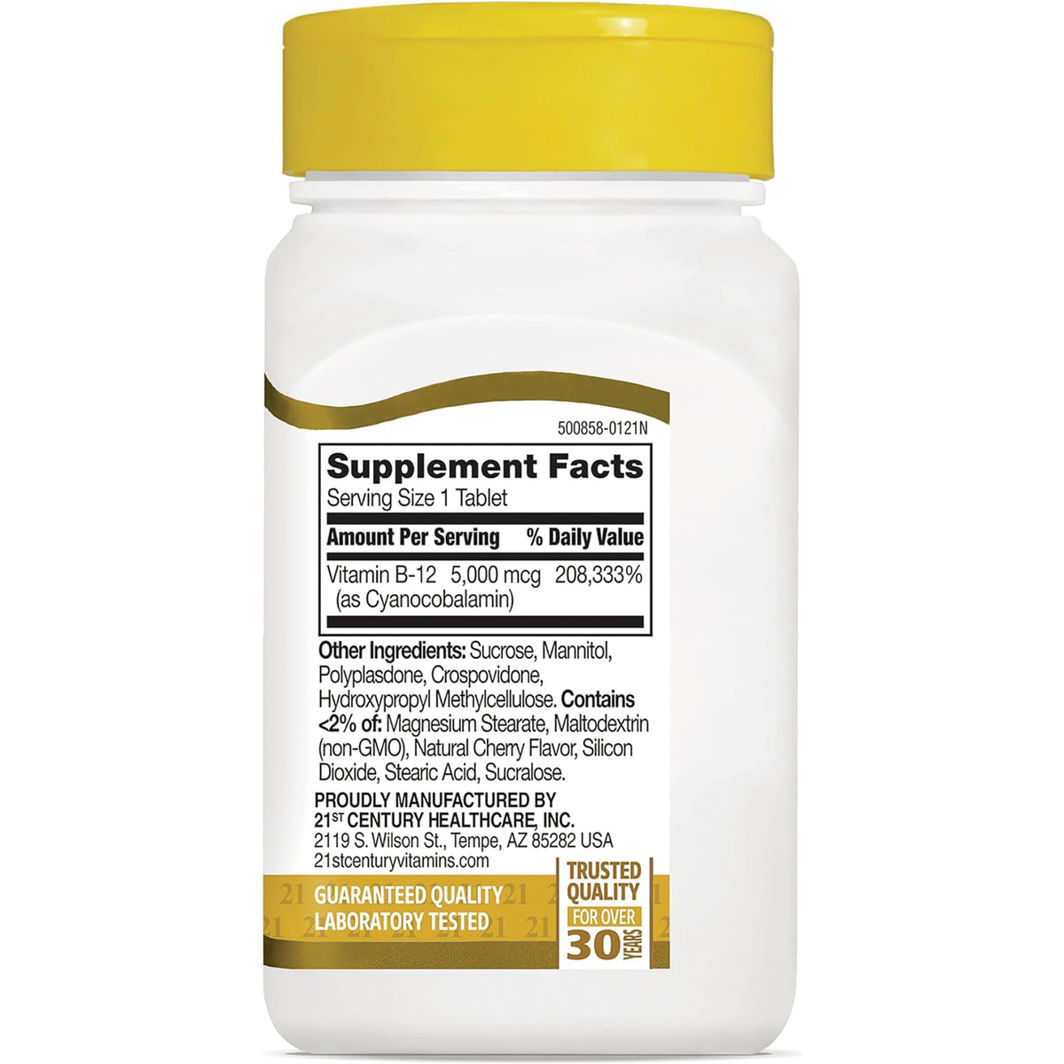 CNT166 | back label showing Supplement Facts with serving size 1 Tablet, Vitamin B-12 5,000 mcg and other ingredients