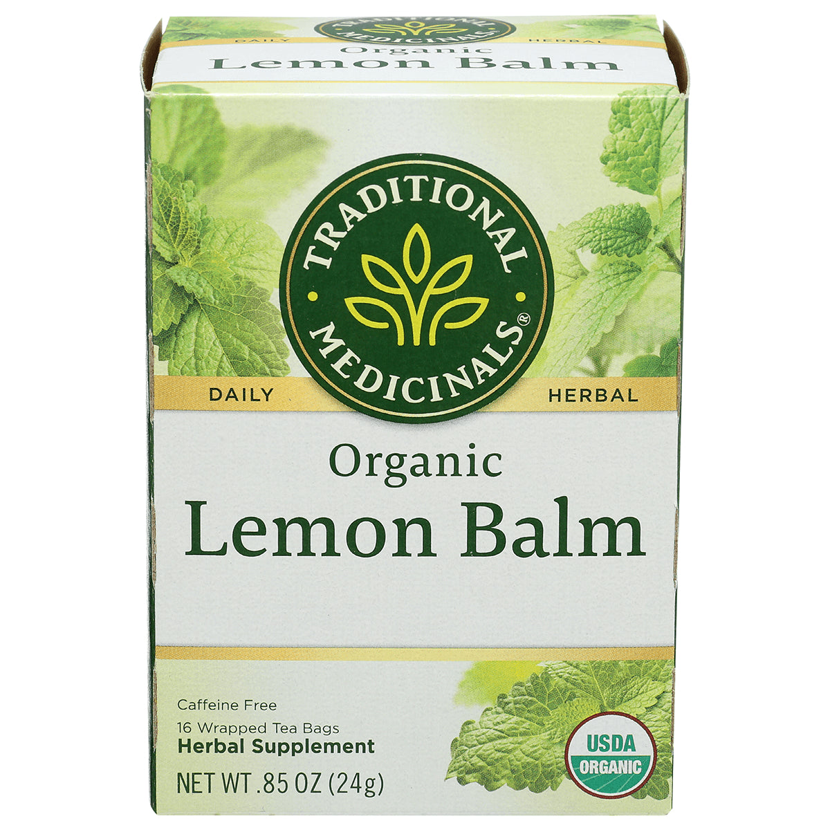 TMD050 | Traditional Medicinals Organic Lemon Balm tea, 16 wrapped tea bags, caffeine free, USDA Organic