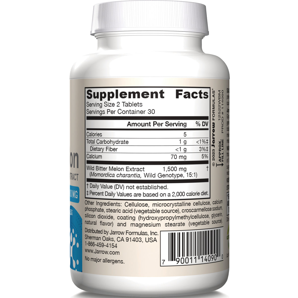 JR286 | back label showing Supplement Facts, serving size 2 tablets and Wild Bitter Melon Extract 1,500 mg
