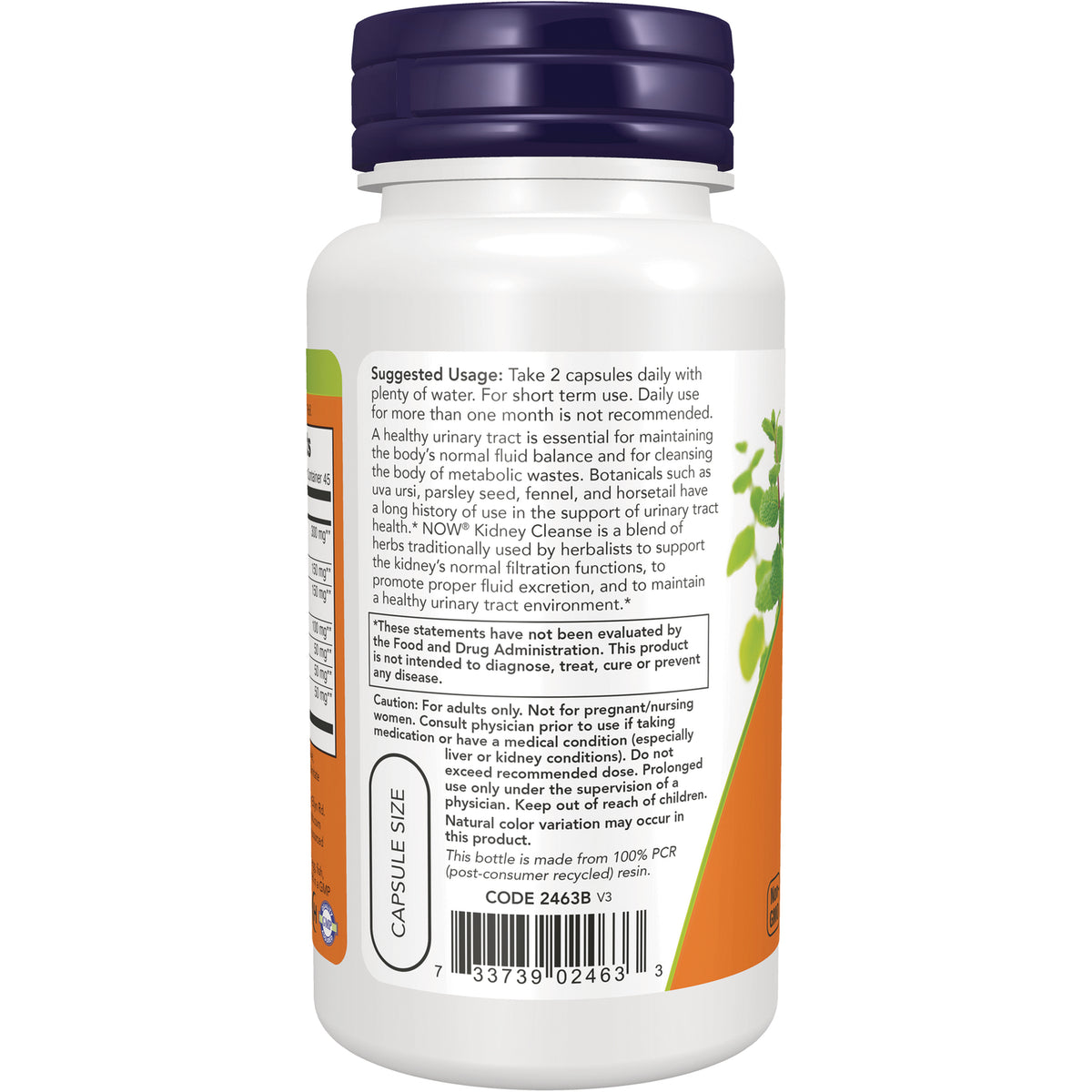NWF1266 | Back label showing suggested usage, warnings, barcode and capsule size