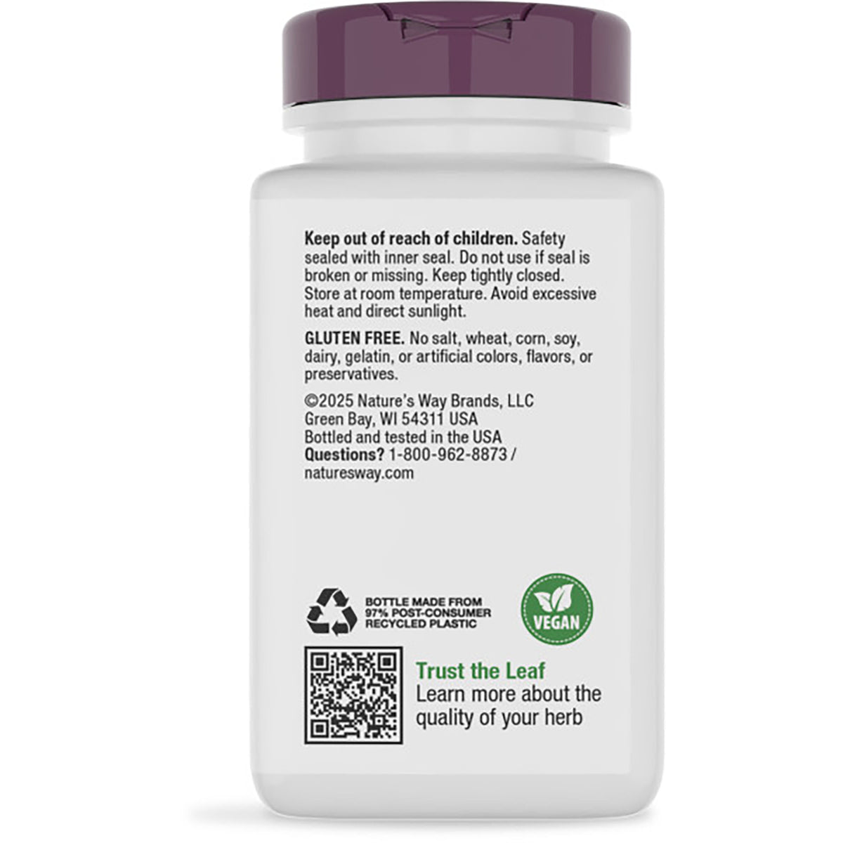 NW073 | Back label of brown supplement bottle showing Supports Immune System Function headline, barcode, and ingredient and safety text