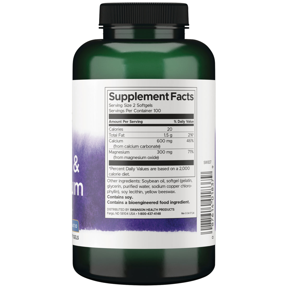 SW837 | Back label with Supplement Facts