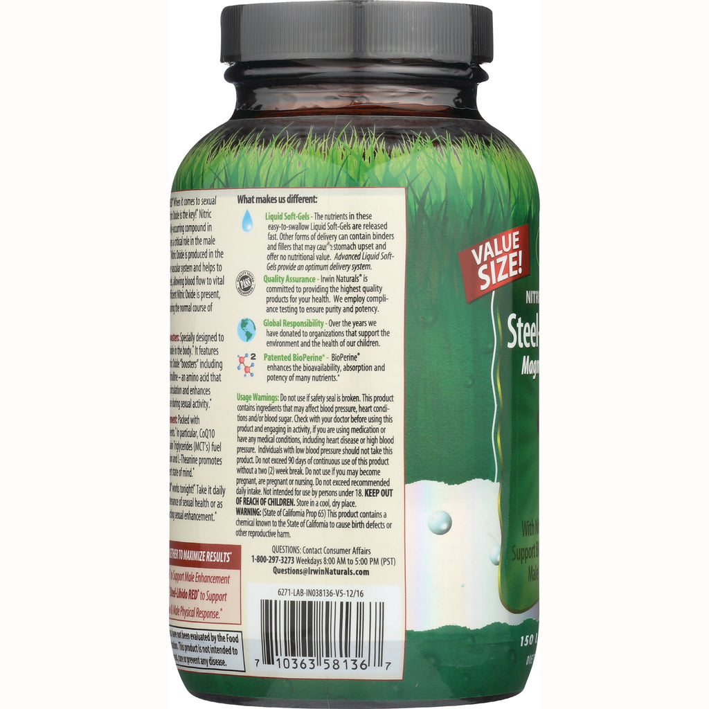 IR096 | back label and product infographic on green supplement bottle showing usage text, barcode, and Value Size callout - Thumbnail