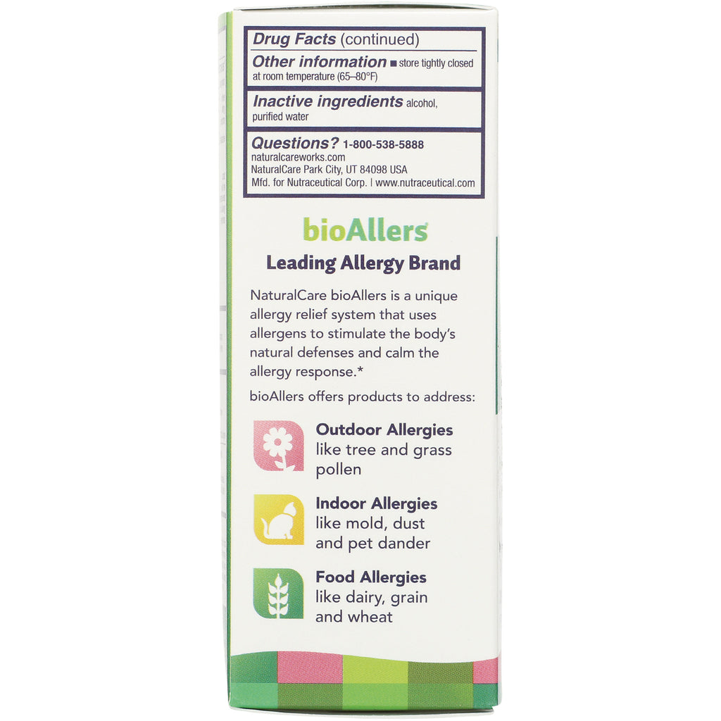 NTB040 | back panel showing drug facts and bioAllers leading allergy brand info listing outdoor, indoor, and food allergies - Thumbnail