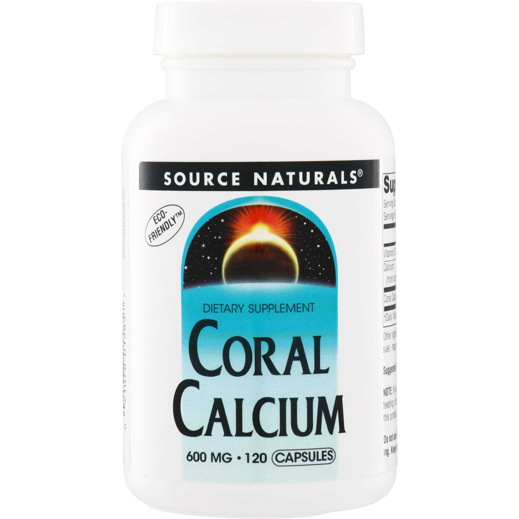 SN286 | Source Naturals Coral Calcium 600 mg, 120 capsules dietary supplement bottle, eco-friendly - Thumbnail