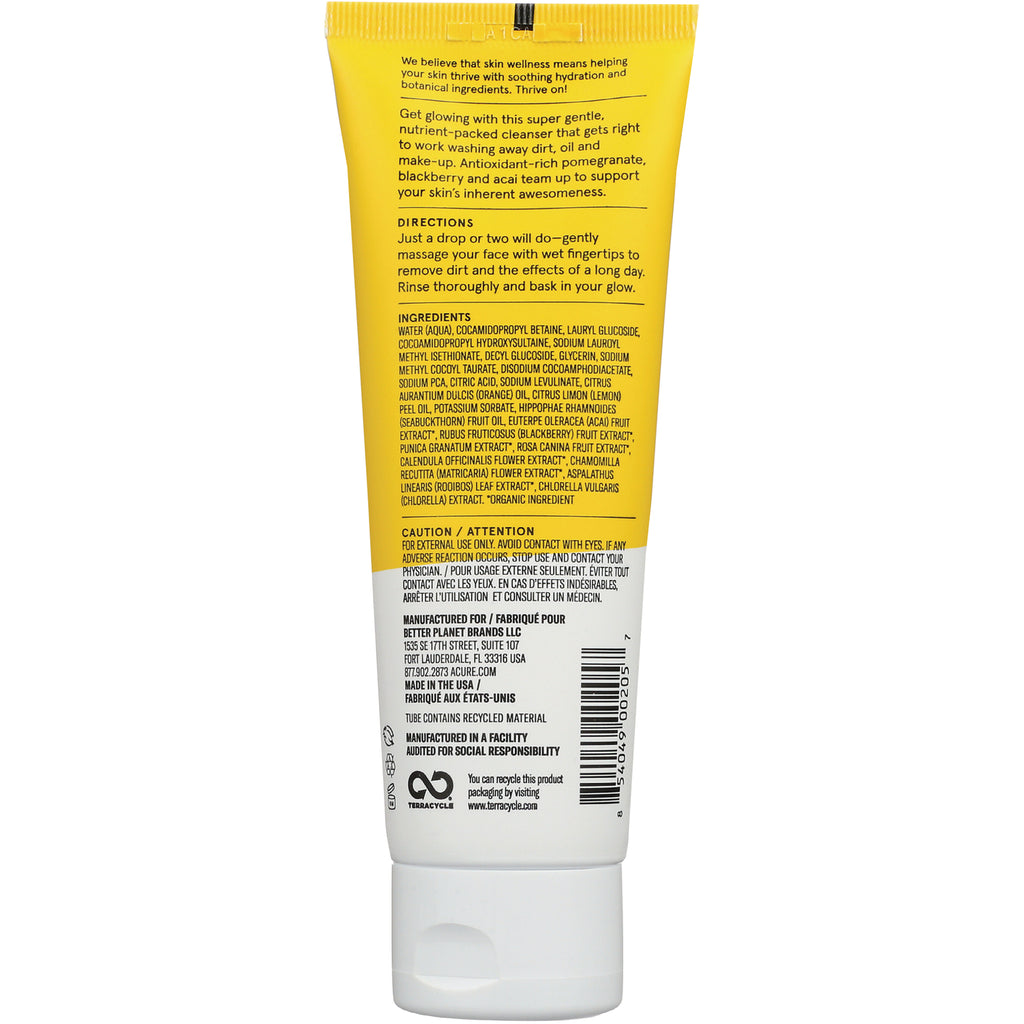 ACR007 | Back of yellow and white cleanser tube showing directions, ingredients list and barcode - Thumbnail