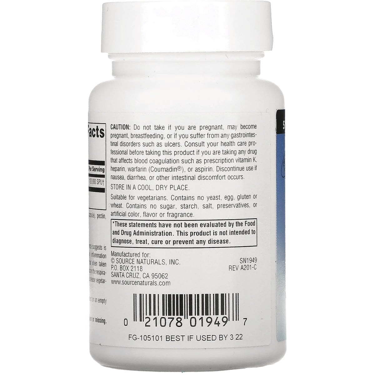 SN731 | Back label with caution and storage directions, FDA disclaimer, manufacturer info, and barcode