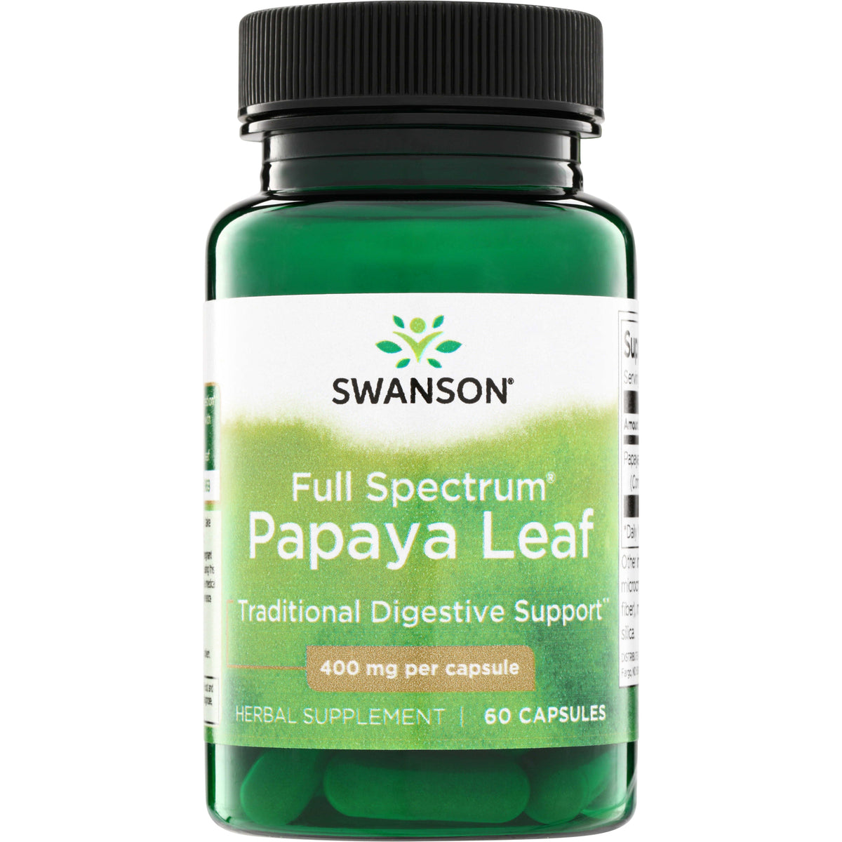 SW1496 | Swanson Full Spectrum Papaya Leaf, Traditional Digestive Support, 400 mg per capsule, 60 capsules