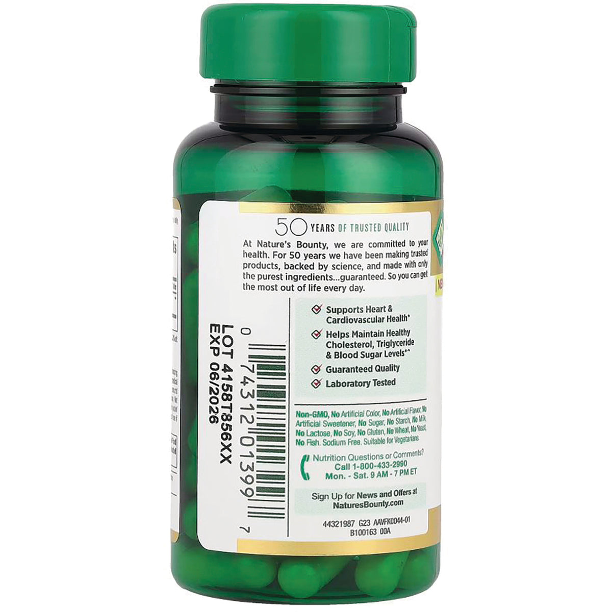 NBY070 | Back label showing barcode, lot and expiration code, supplement claims and contact information