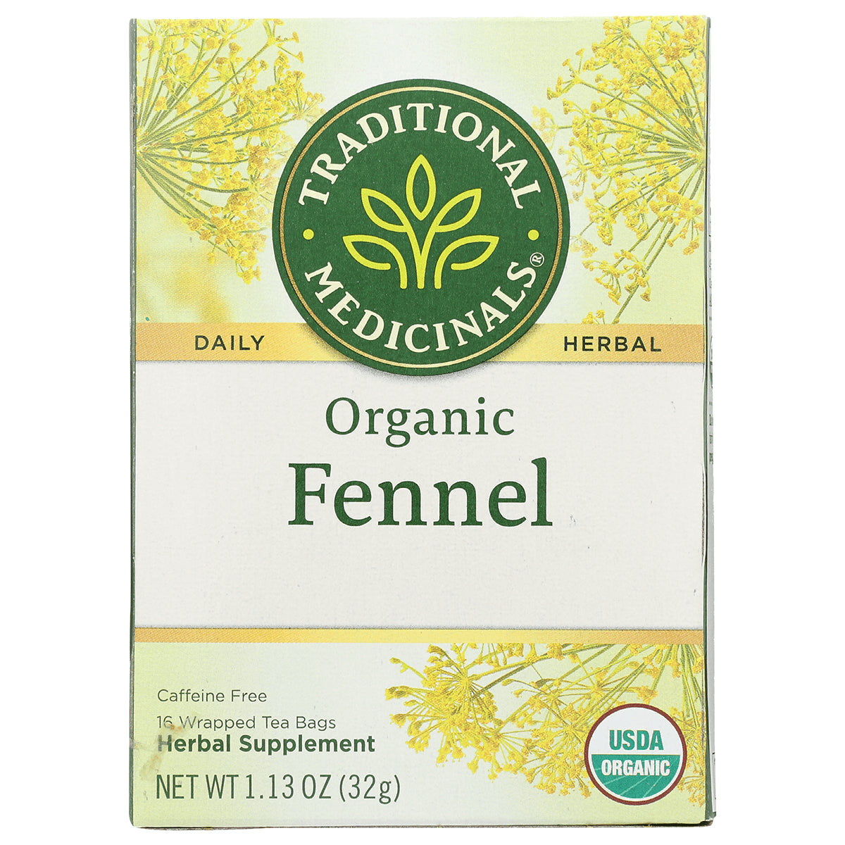 TMD046 | Traditional Medicinals Organic Fennel tea box, caffeine free, 16 wrapped tea bags, USDA Organic