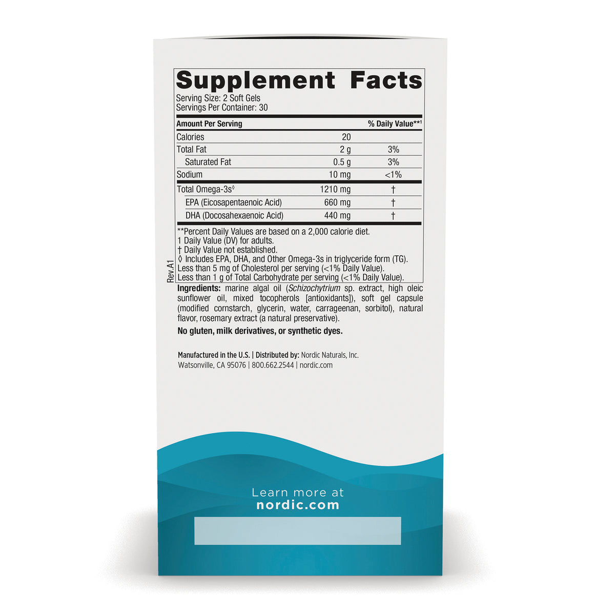 NRN139 | Back of supplement box showing Supplement Facts panel, ingredients, and nordic.com branding