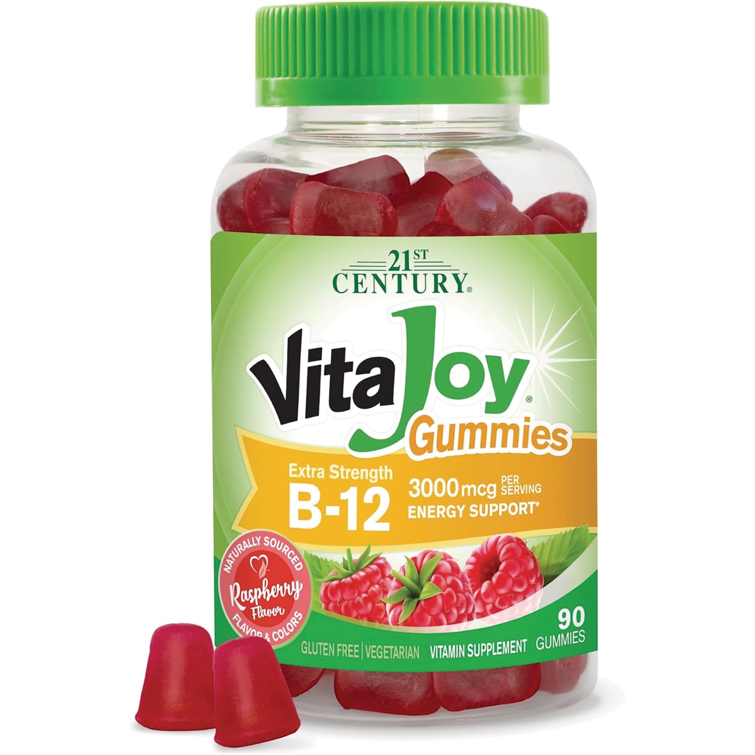 CNT284 | 21st Century VitaJoy Gummies B-12 bottle, raspberry flavor, 90 gummies, 3000 mcg per serving