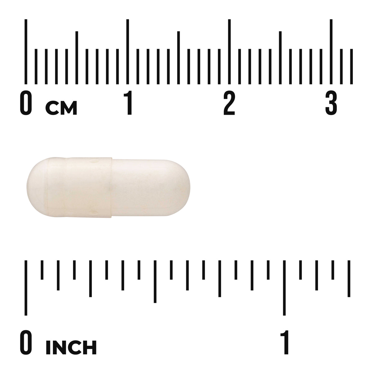 SWU065 | White capsule with 03 cm and 01 inch rulers for size reference