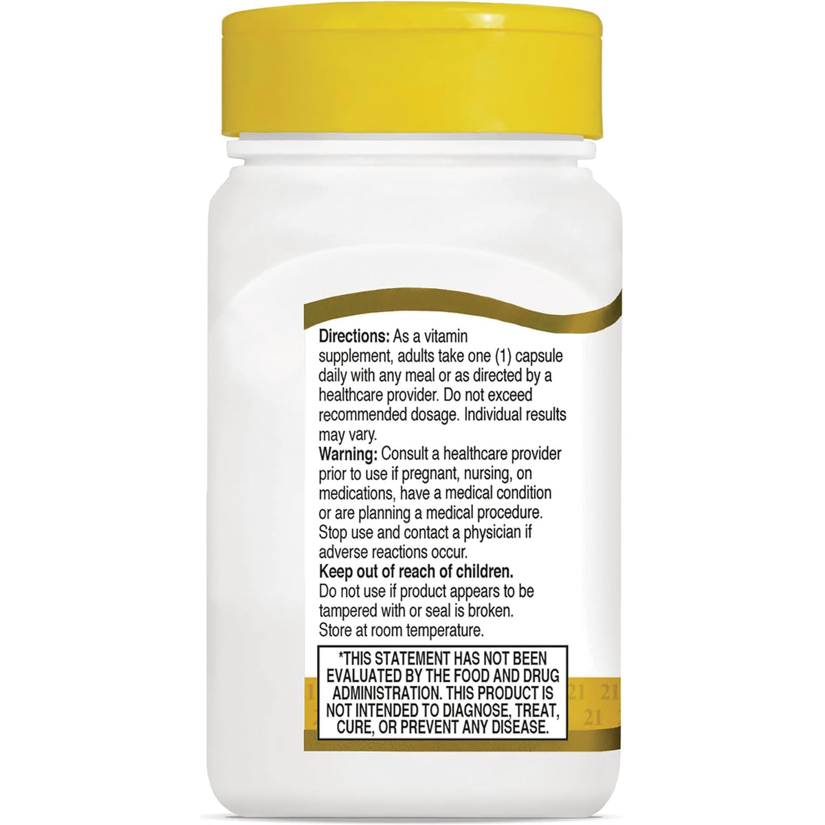CNT015 | back label of white supplement bottle showing directions, warnings, and disclaimer text
