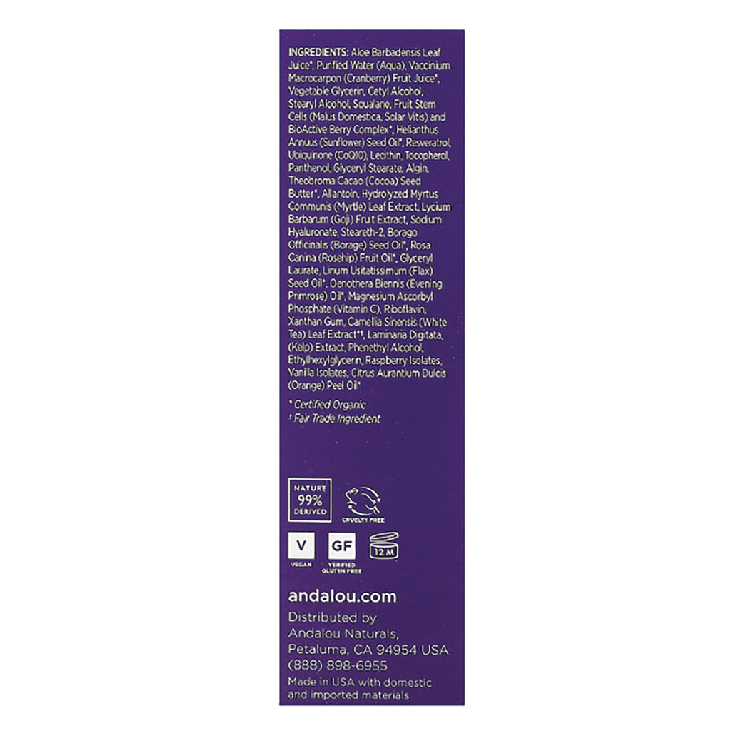 ADN006 | Back label with ingredients list, vegan and gluten-free icons, and andalou.com - Thumbnail