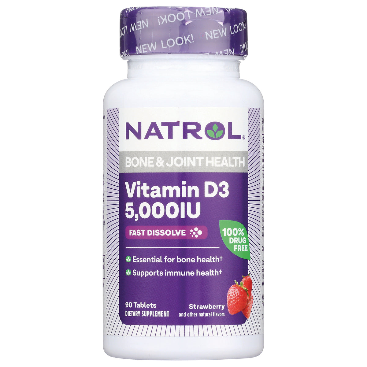 NA603 | Natrol Vitamin D3 5,000 IU fast-dissolve strawberry 90-tablet bottle front label