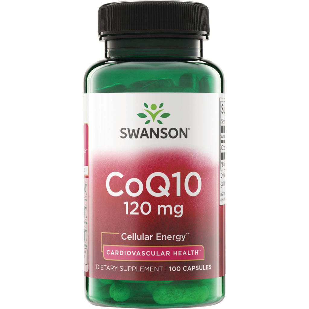 SWU365 | Swanson CoQ10 supplement bottle front, 120 mg per capsule, High Potency, 100 capsules - Thumbnail