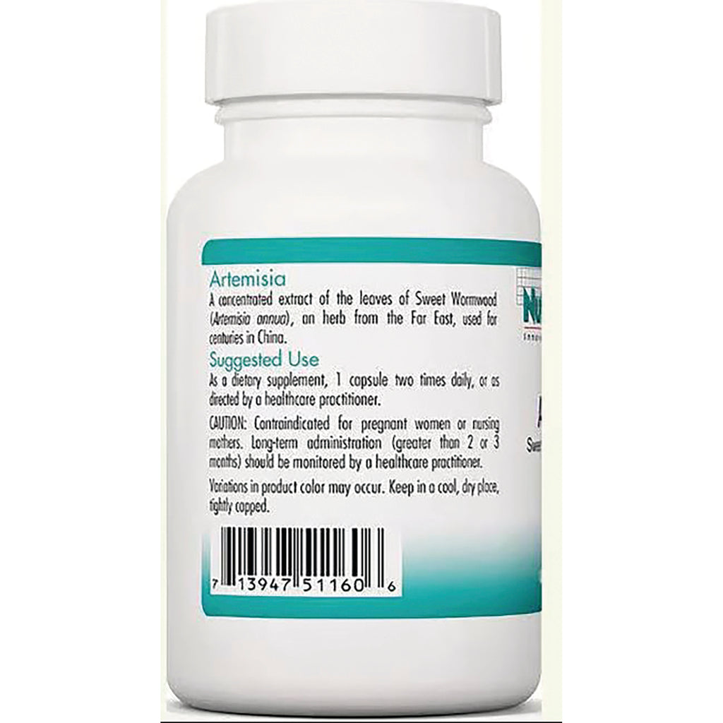 NCL048 | Back label of white supplement bottle showing Artemisia heading, usage instructions and barcode - Thumbnail