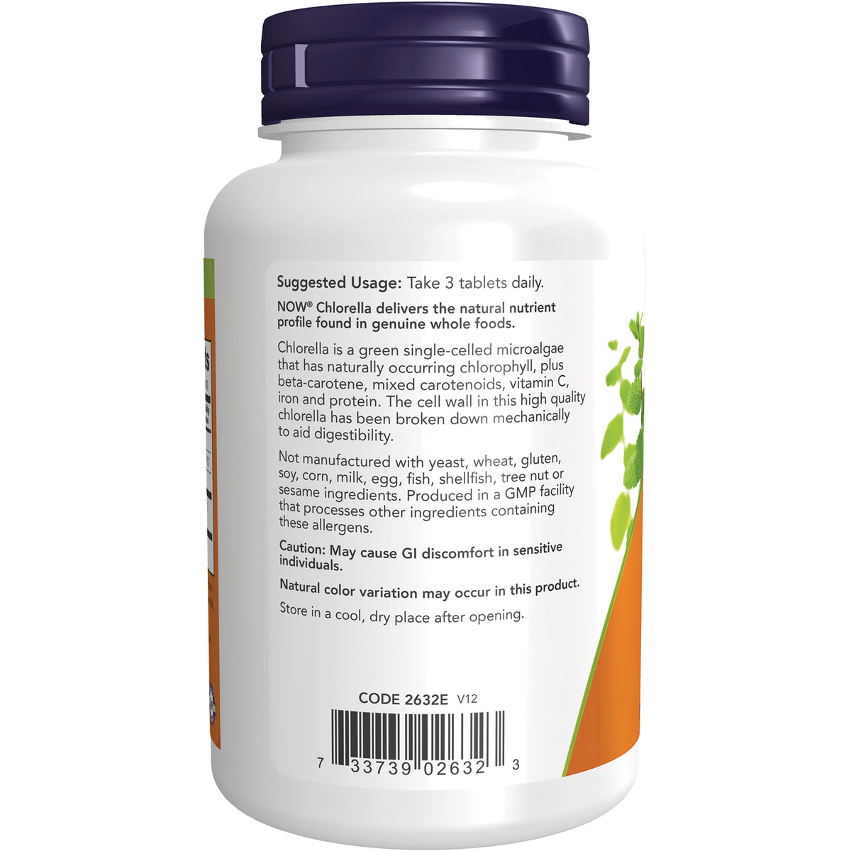 NWF1039 | Back label of white supplement bottle showing suggested usage, caution text and barcode