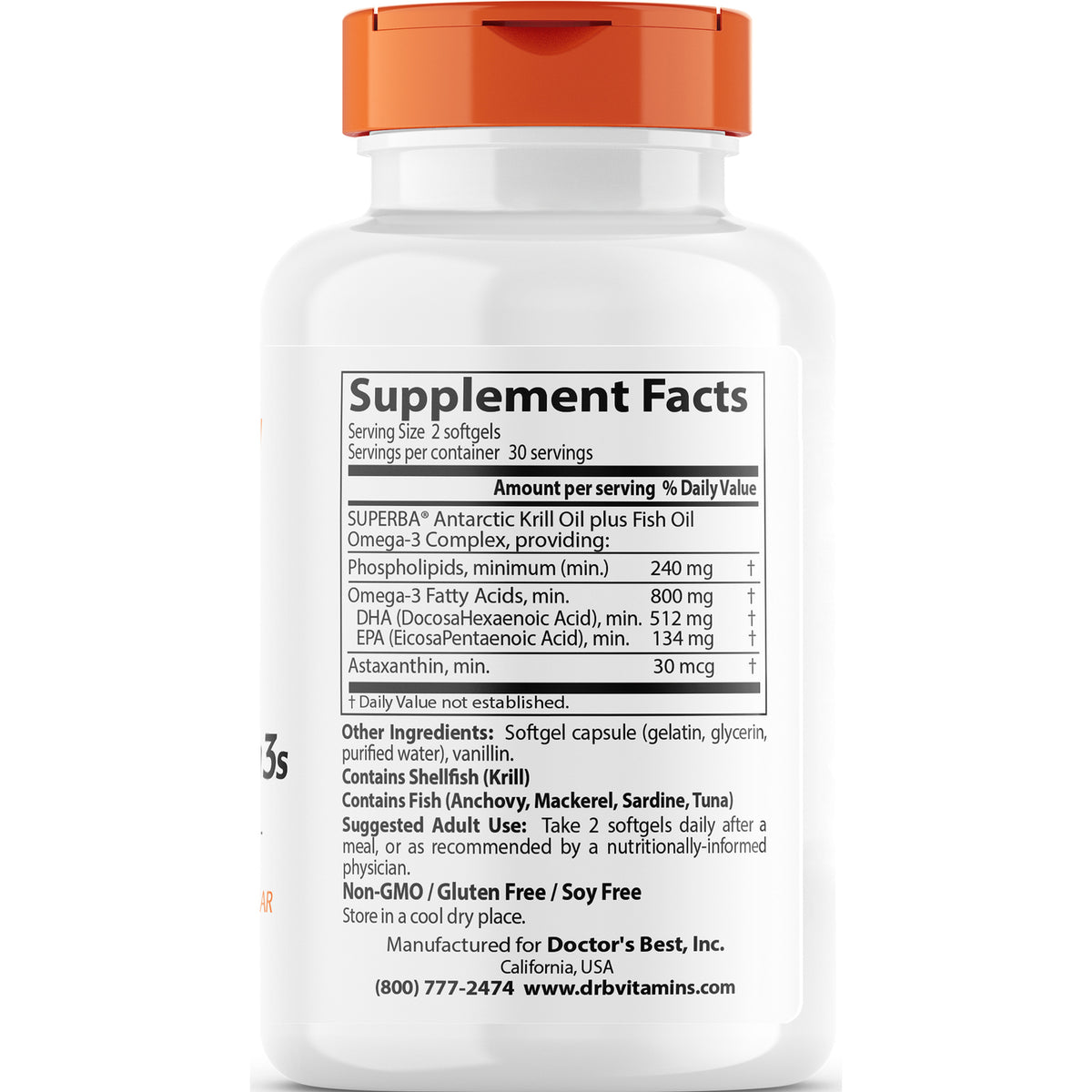 DB166 | back of white supplement bottle showing Supplement Facts panel with ingredients, amounts, and suggested use