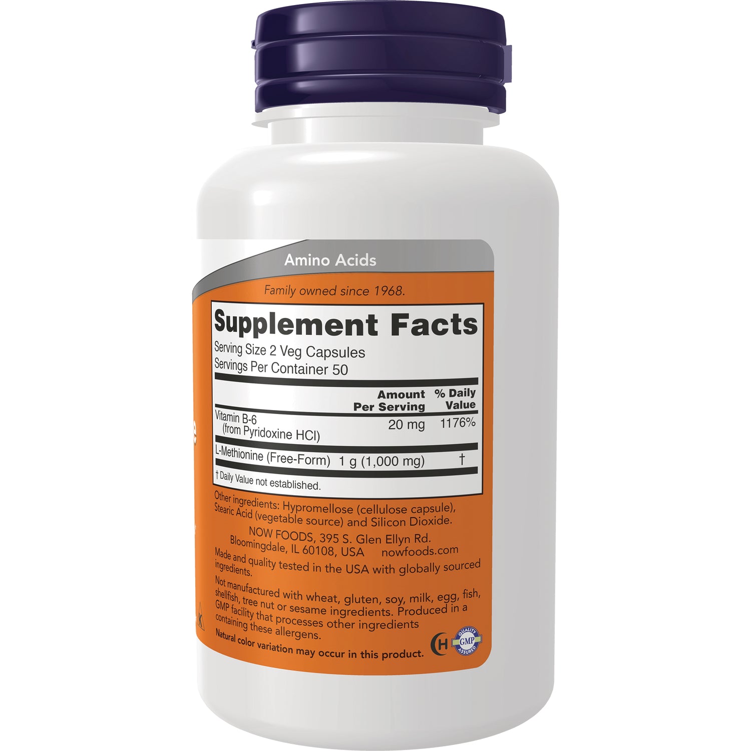 NWF833 | Back of white supplement bottle showing Supplement Facts panel and ingredient text