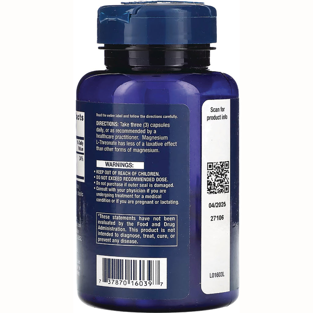 LE182 | Back label showing directions, warnings, barcode and QR code on blue supplement bottle - Thumbnail