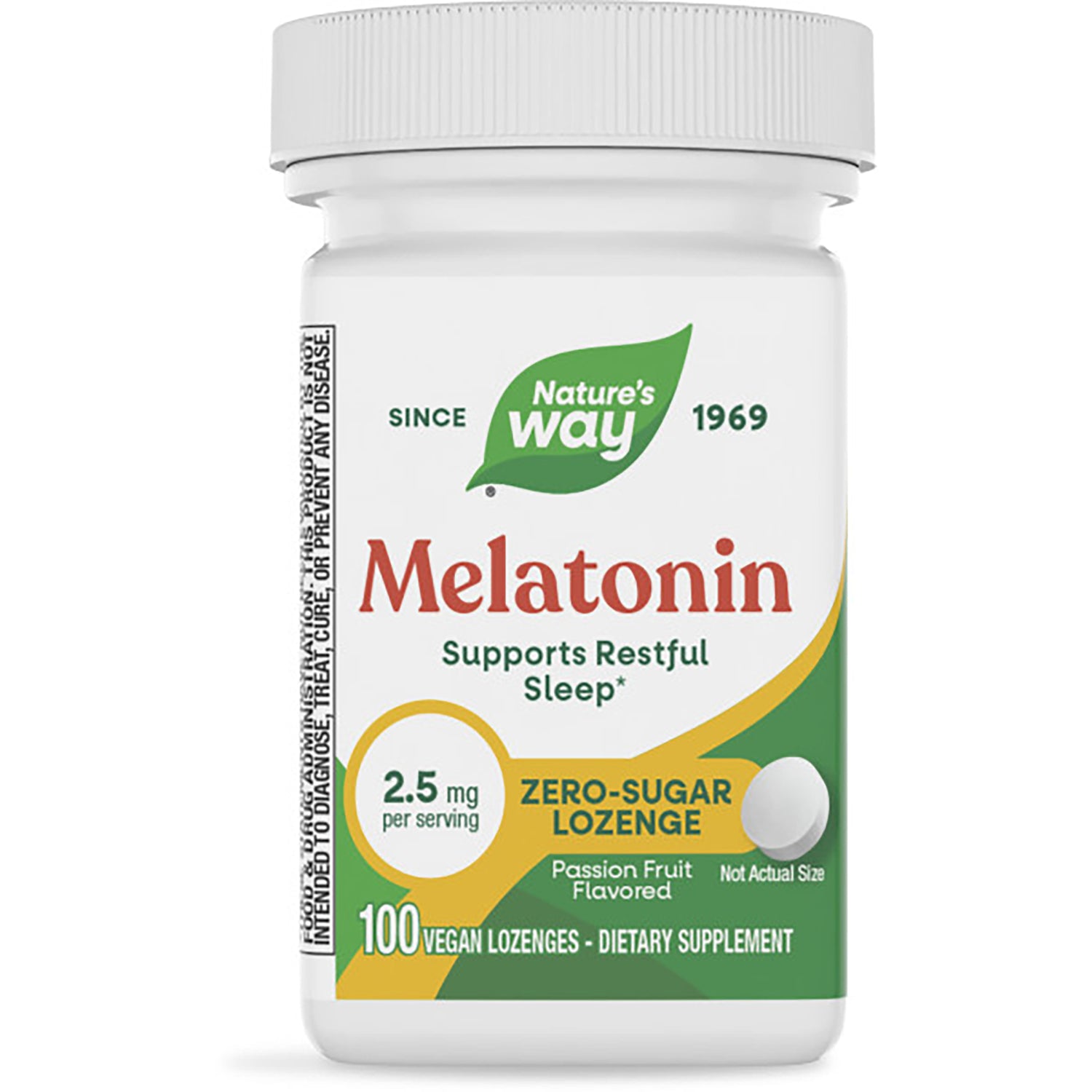 NW784 | Nature's Way melatonin lozenge front label showing supports sleep, 100 vegan lozenges 2.5 mg per serving dietary supplement