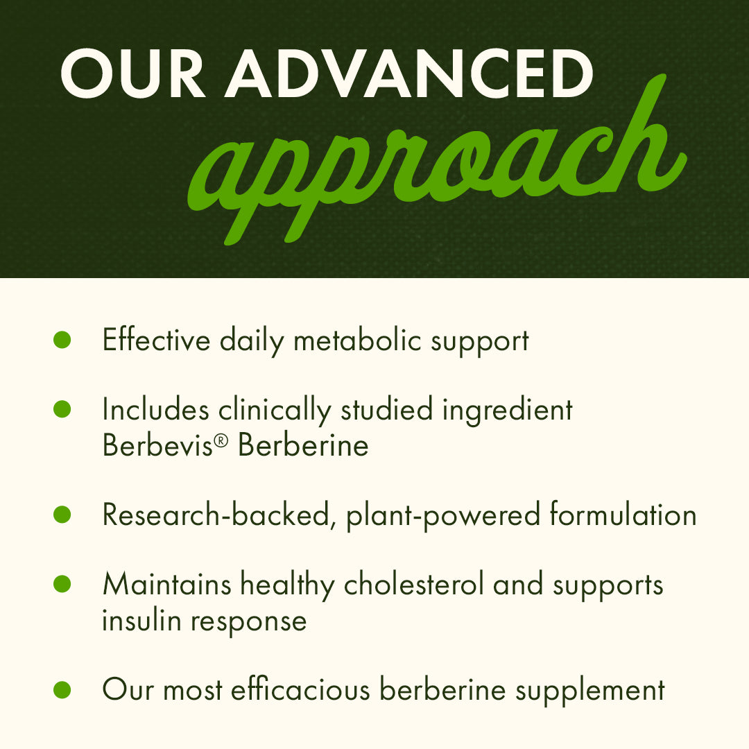 SW1864 | Product infographic titled Our advanced approach with bullet points on berberine benefits and metabolic support