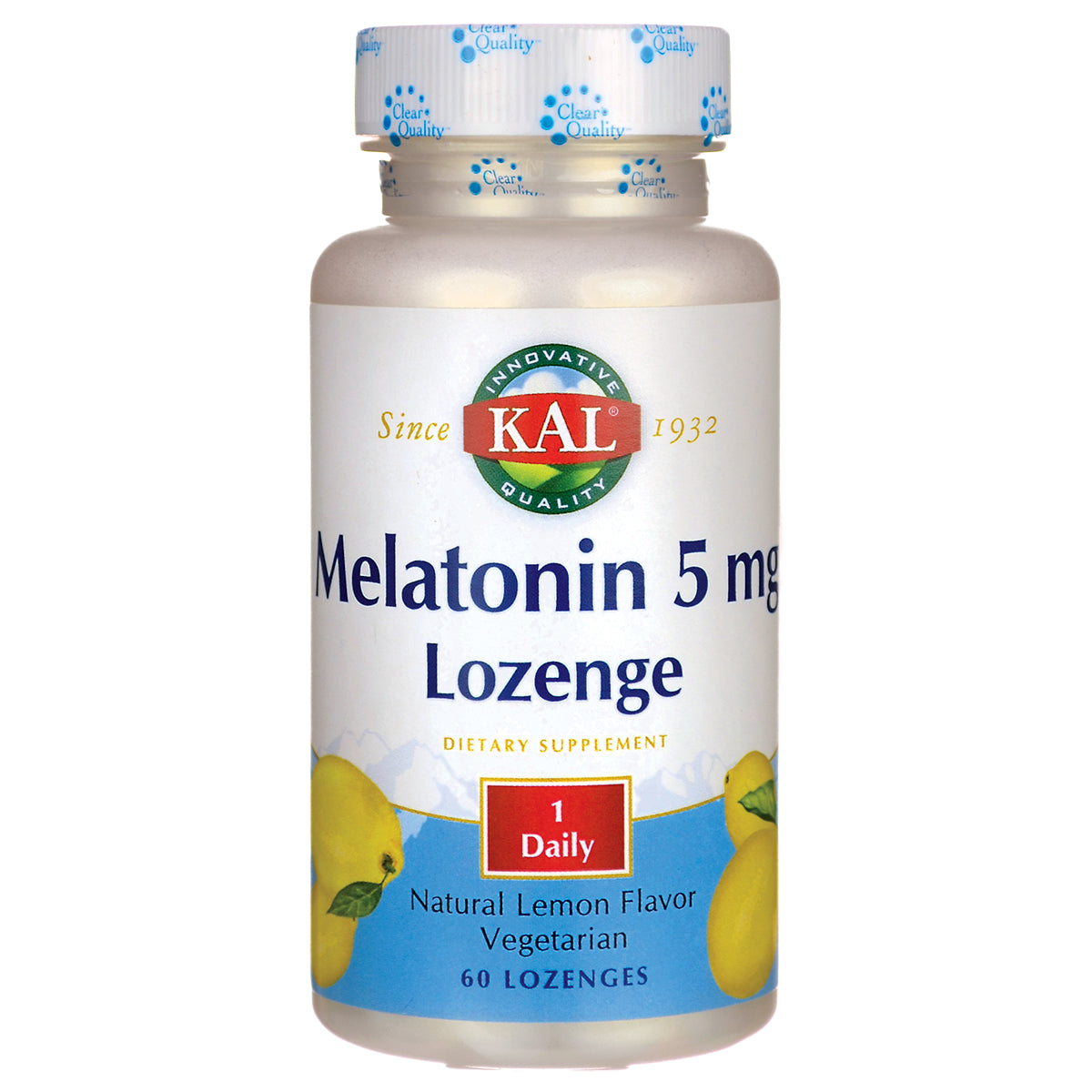 KL500 | KAL Melatonin 5 mg lozenge bottle, natural lemon flavor, 60 lozenges