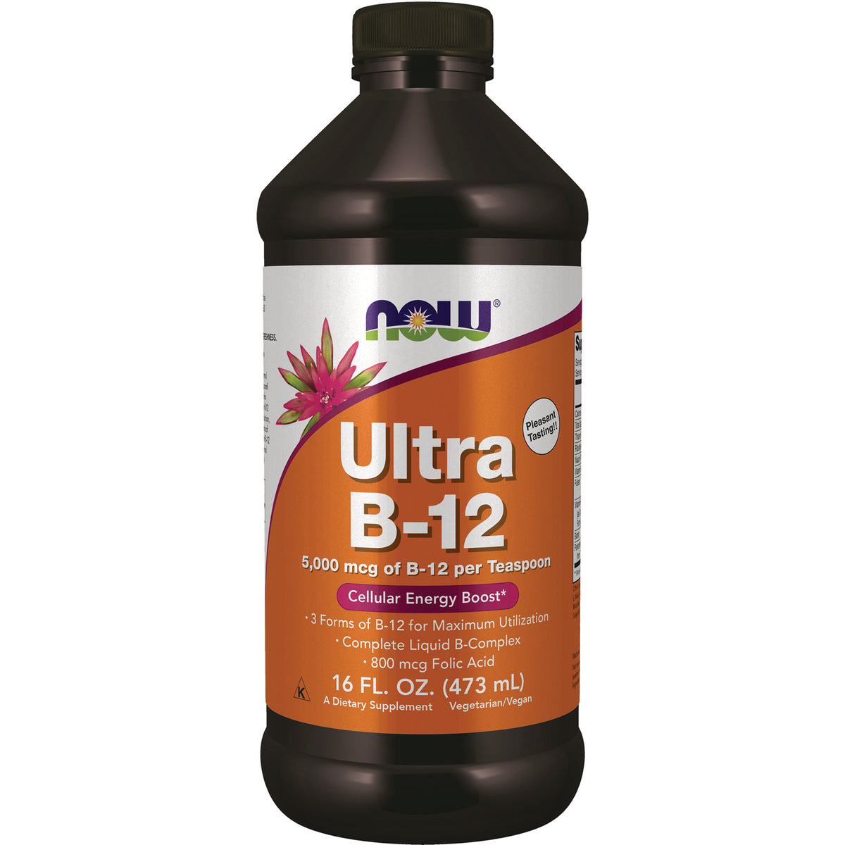 NWF784 | NOW Ultra B-12 16 fl oz liquid supplement front label, 5,000 mcg per teaspoon
