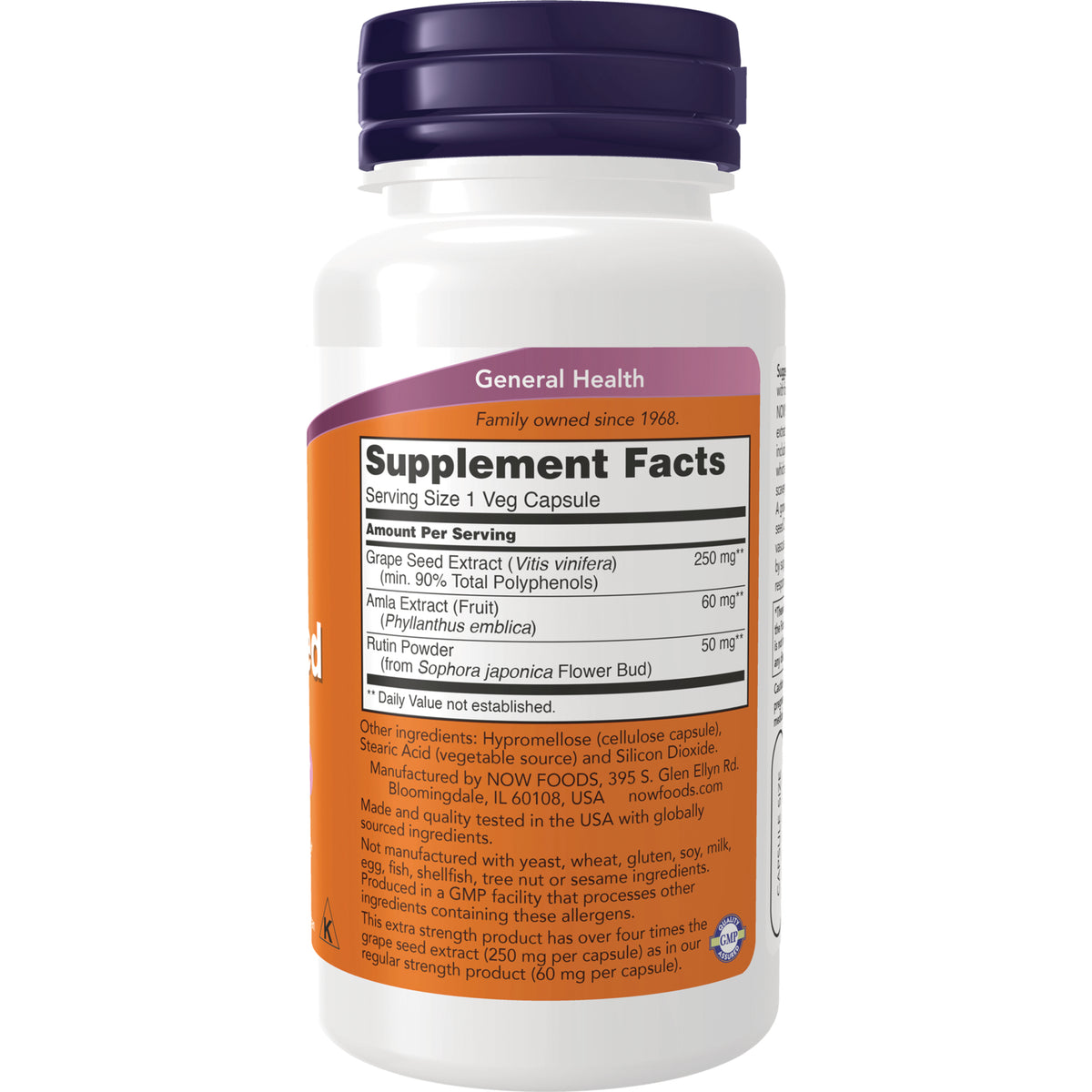 NWF547 | back of white supplement bottle showing Supplement Facts label, serving size and ingredient list