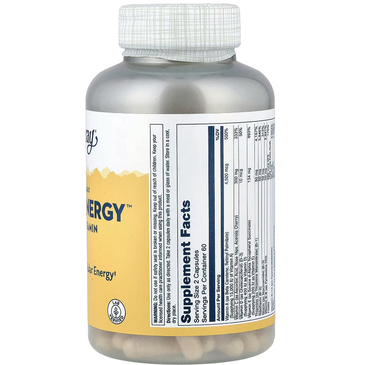 SLR414 | Supplement bottle back label showing Supplement Facts panel and directions