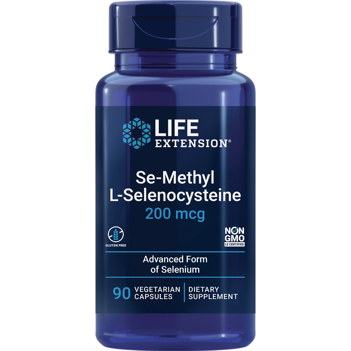 LE407 | Life Extension Se-Methyl L-Selenocysteine 200 mcg supplement bottle, 90 vegetarian capsules