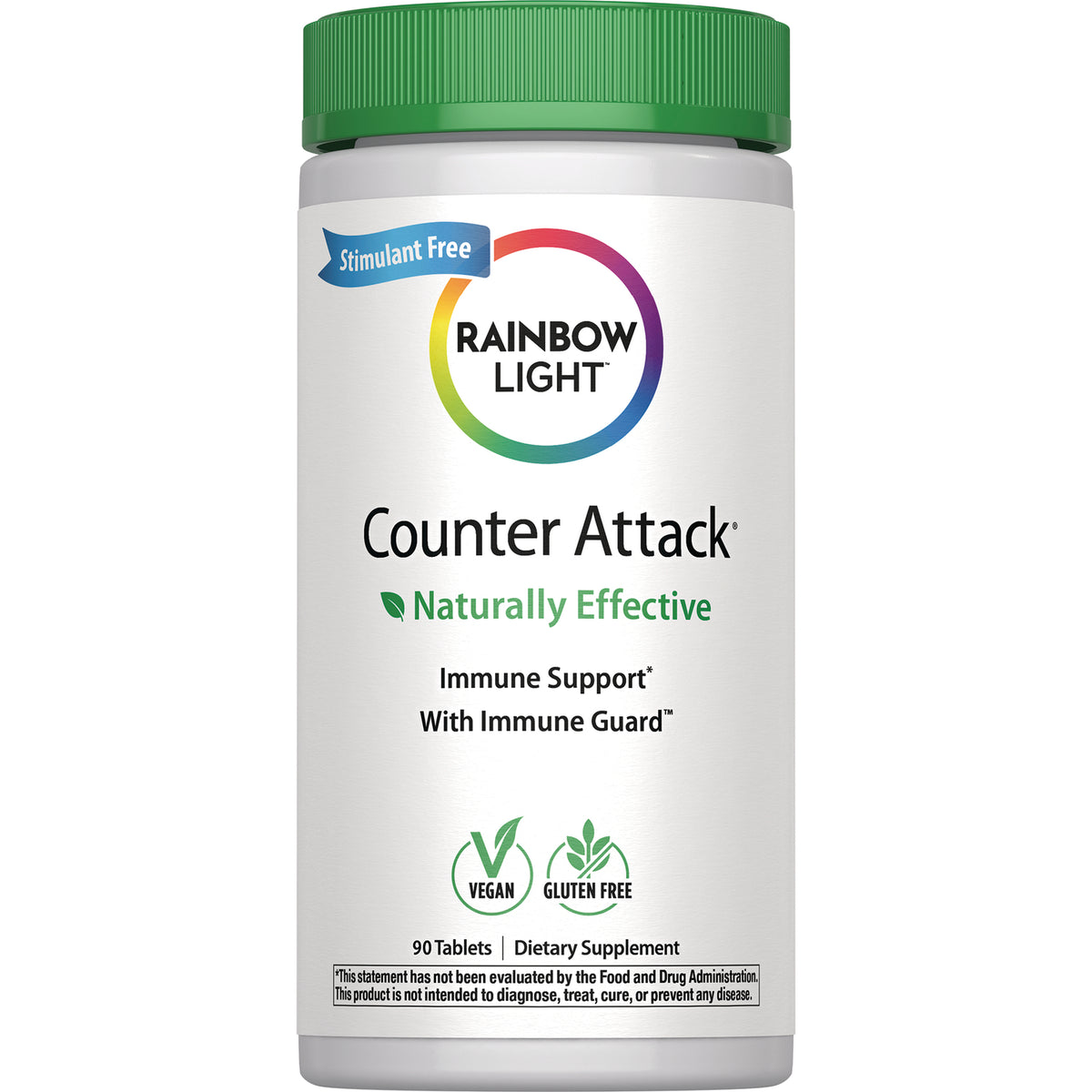 RBL165 | Rainbow Light Counter Attack bottle label, Naturally Effective immune support, vegan and gluten free, 90 tablets
