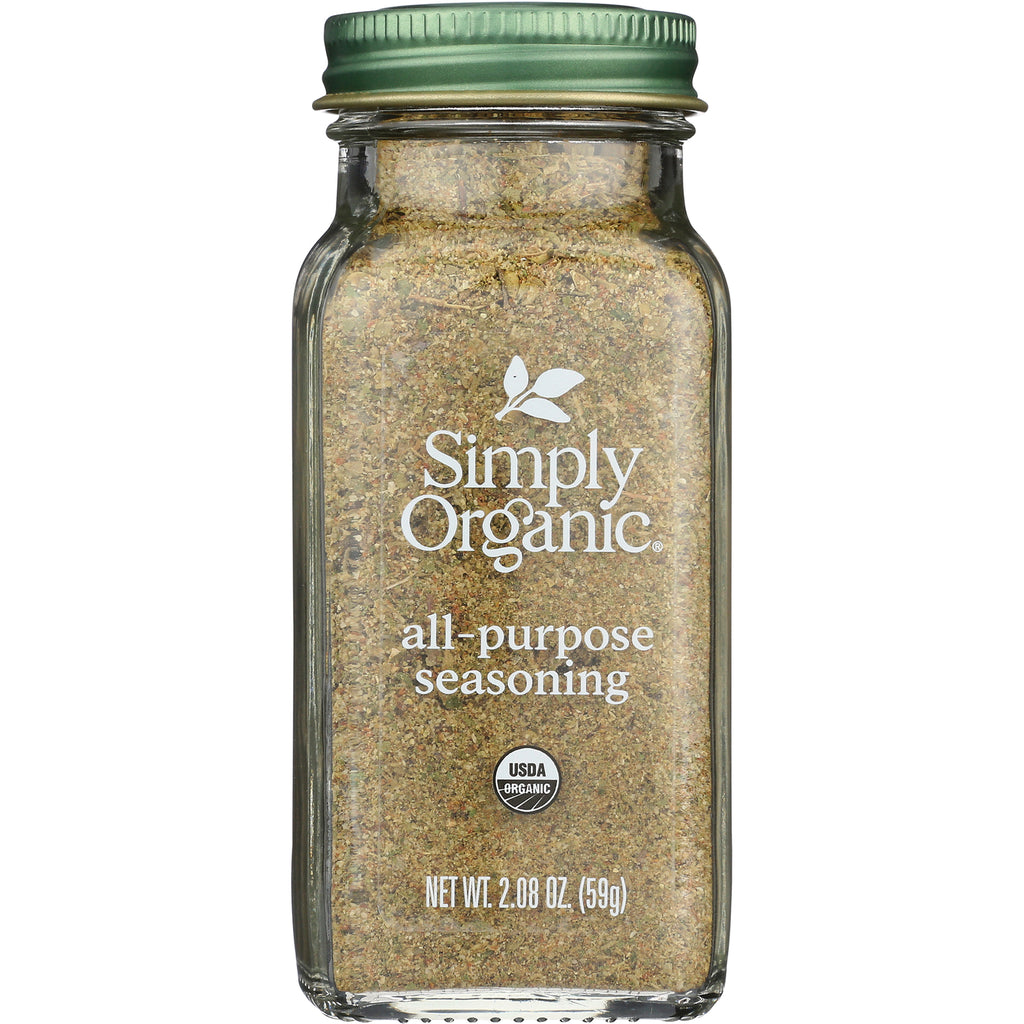 SMP038 | Simply Organic all-purpose seasoning glass jar with green lid showing label and net wt 2.08 oz (59g) - Thumbnail