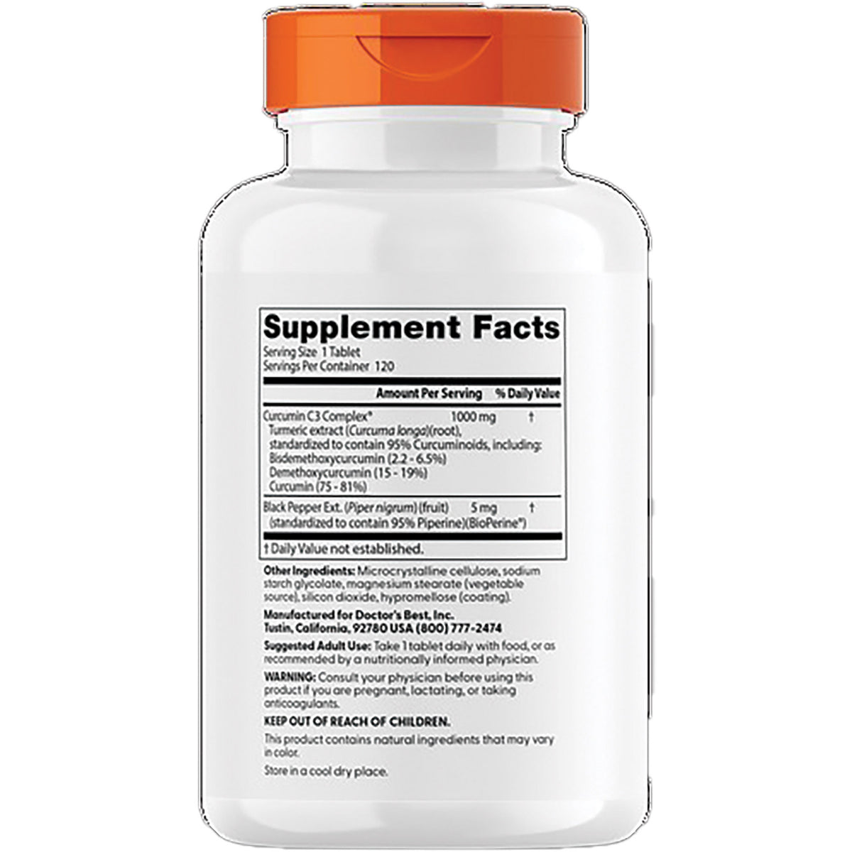 DB079 | back of white supplement bottle showing Supplement Facts label and ingredients list
