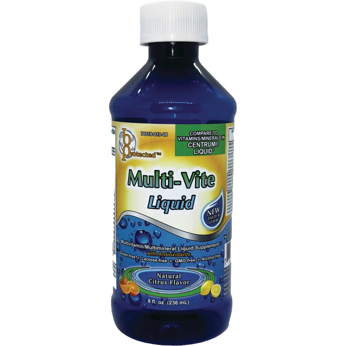 BSP001 | Brown bottle of Multi-Vite Liquid vitamin and mineral supplement, alcohol free, 8 fl oz (236 mL)